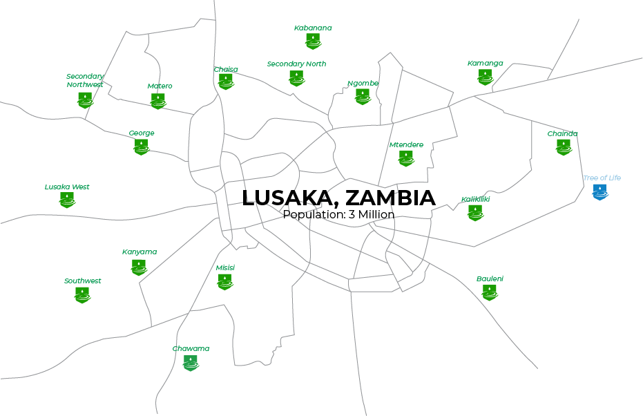Map of Legacy Academy locations across Lusaka