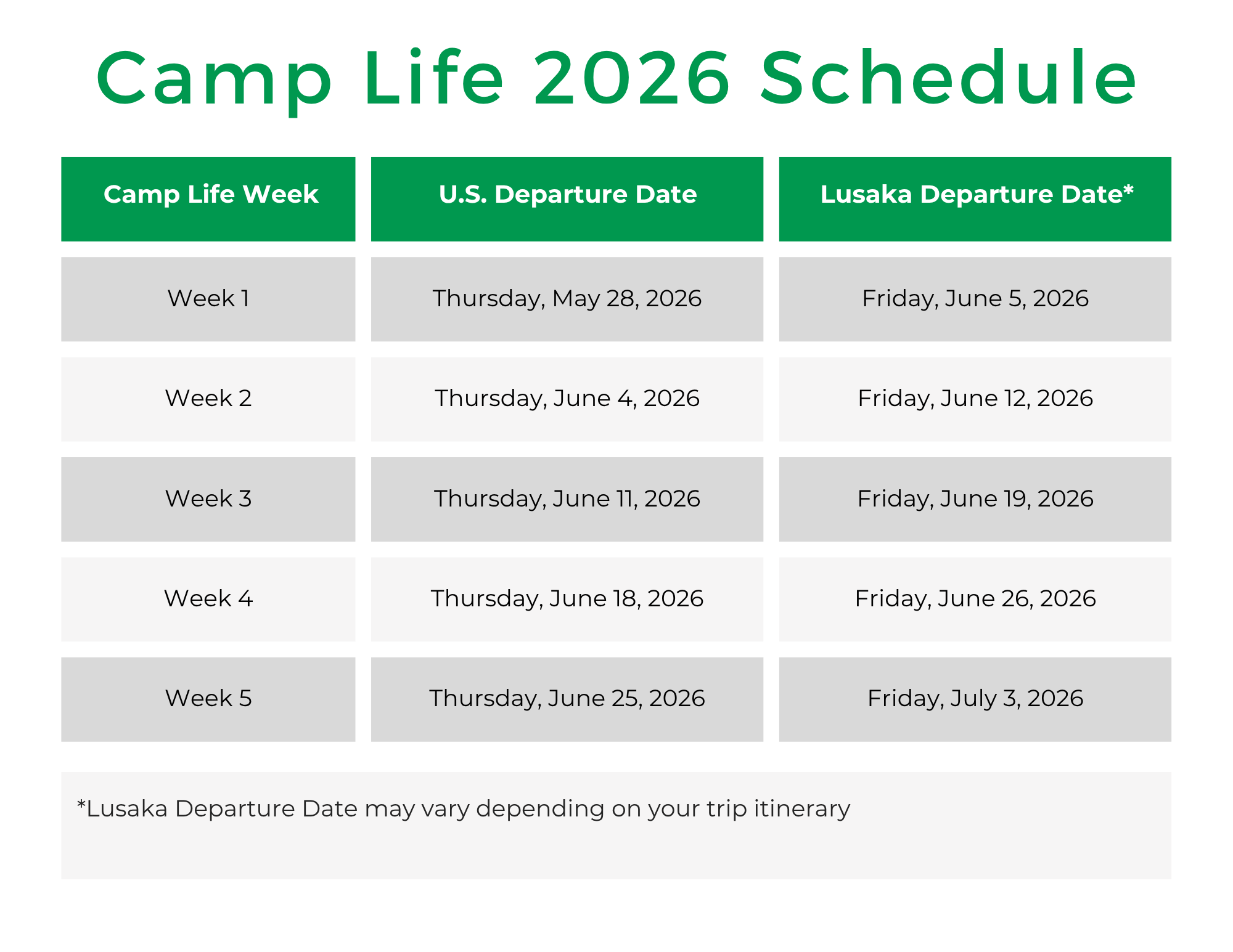 Camp Life 2026 Schedule